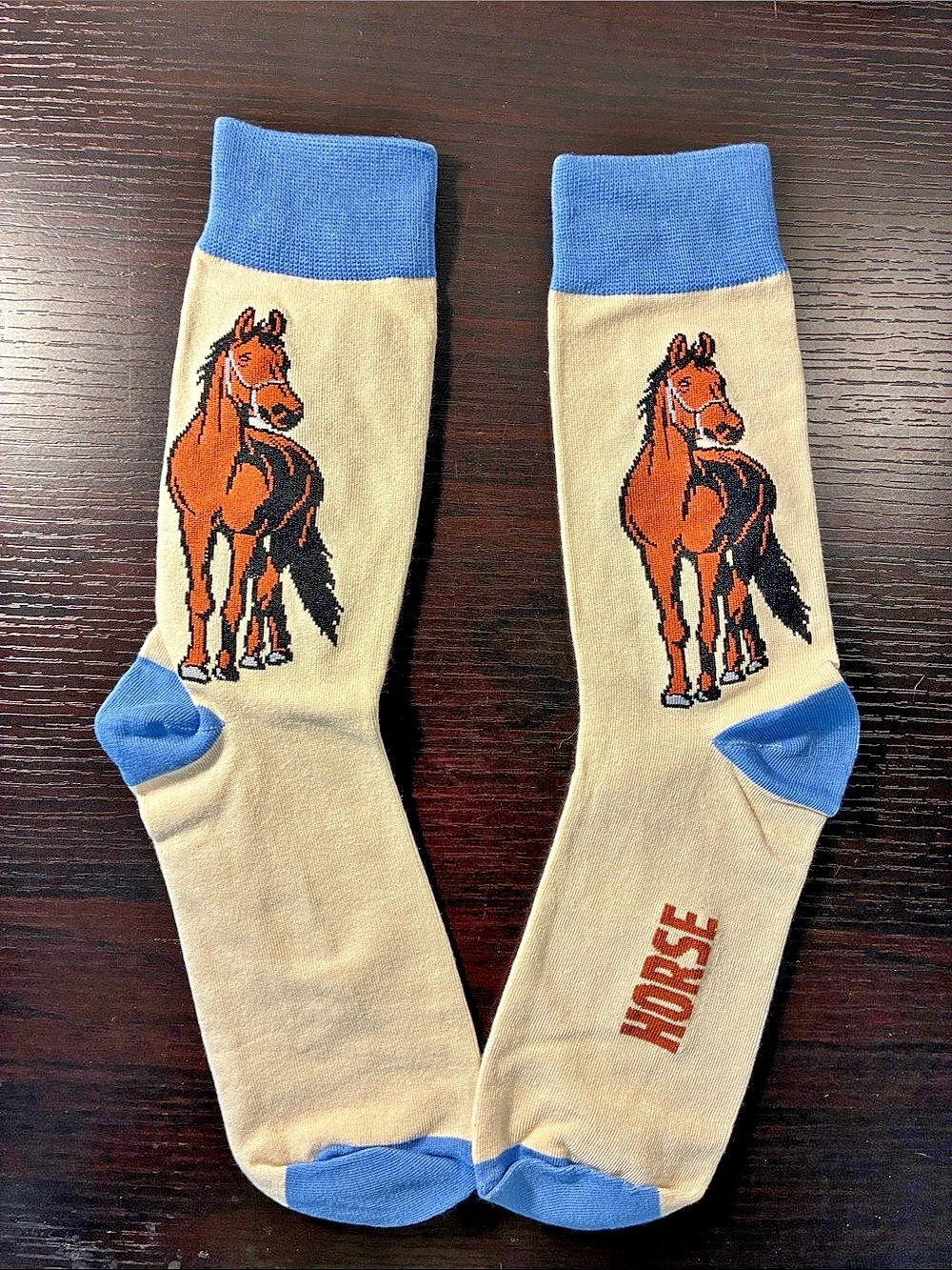 HORSE Print Casual Socks NWT in Beige & Blue